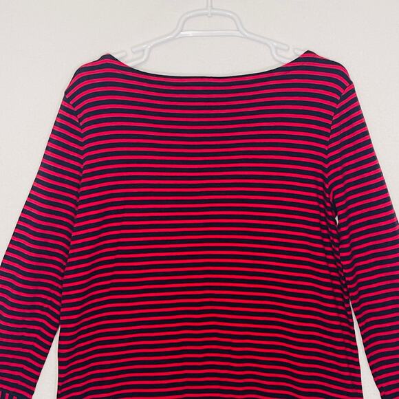Talbots Sweater Womens Medium Red Navy Blue Striped Boat Neck Knit Top Pullover - Picture 10 of 12